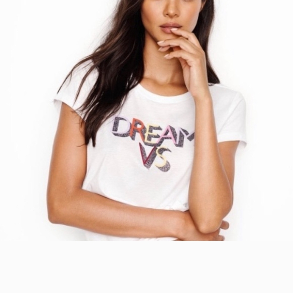 Victoria's Secret White Tee with Multicolor 'Dream VS' Print